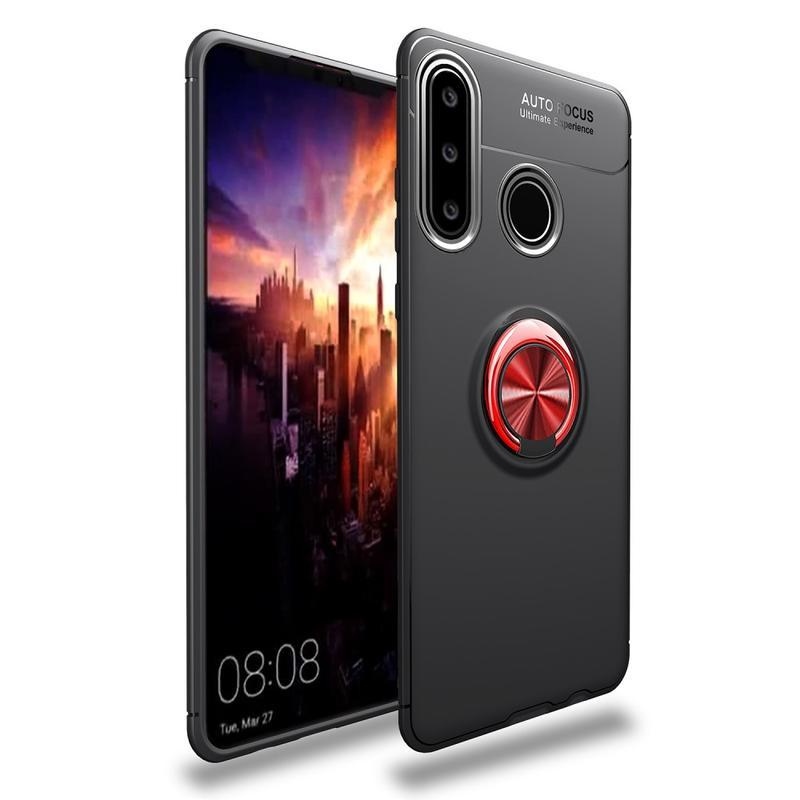 Tartós zselés tok ujjgyűrűvel a Huawei Y6p-hez - fekete/piros