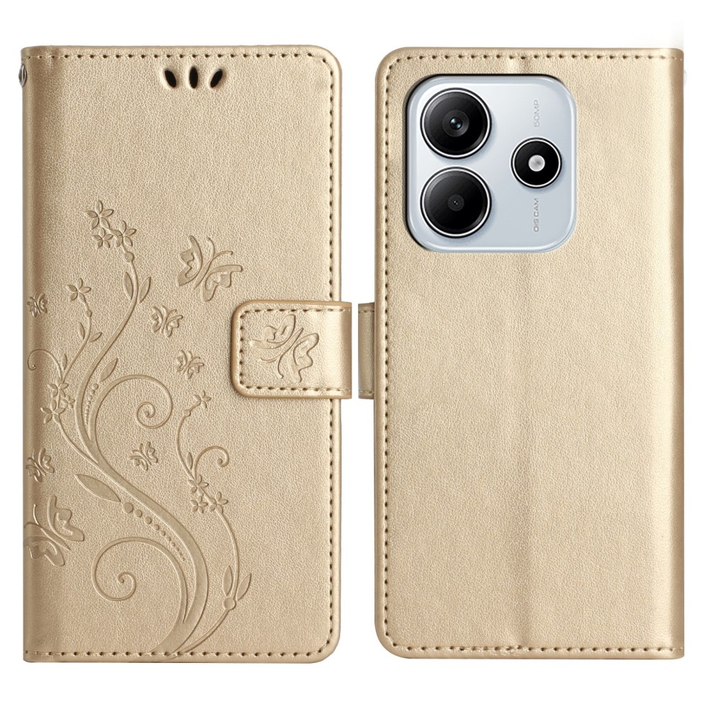 Virágok könyv tok Xiaomi Redmi Note 14 5G-hez - arany színű