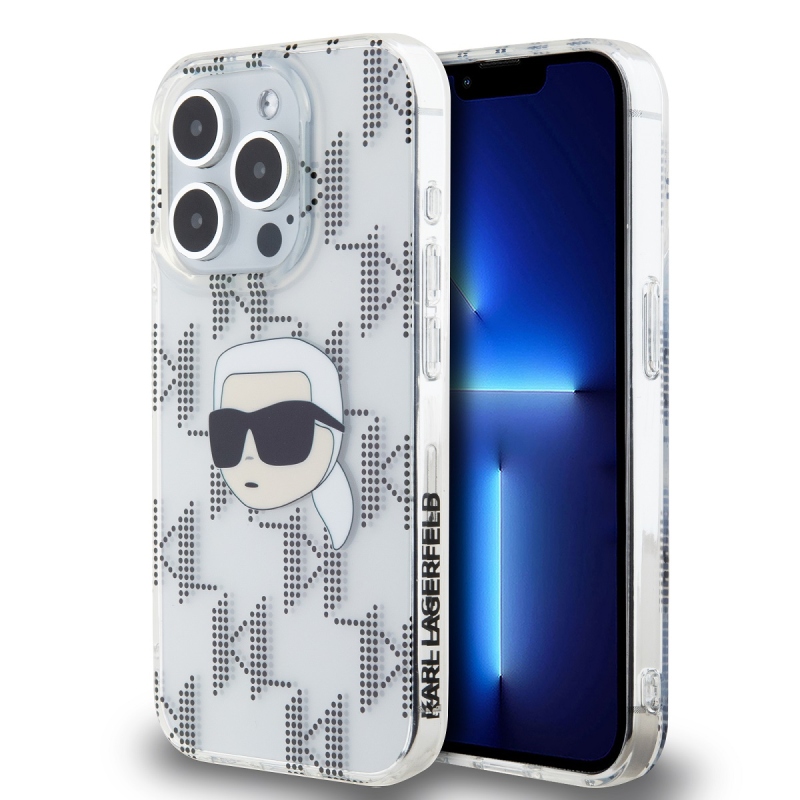 Karl Lagerfeld IML galvanizált Karl Head hátlap az iPhone 15 Pro Max átlátszó készülékre