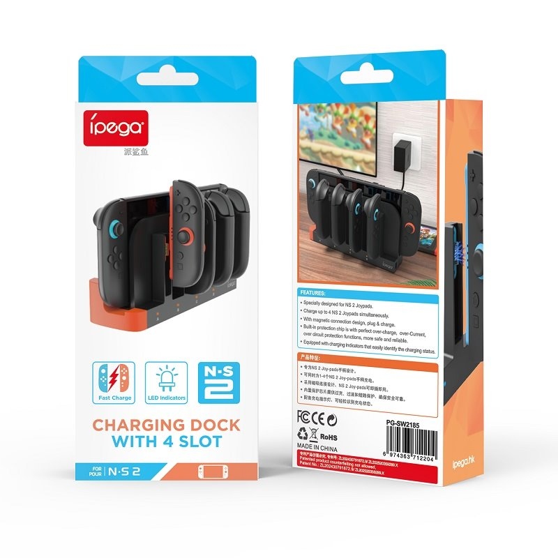 iPega SW2185 töltőállomás JoyCon kontrollerekhez Nintendo Switch 2 Fekete