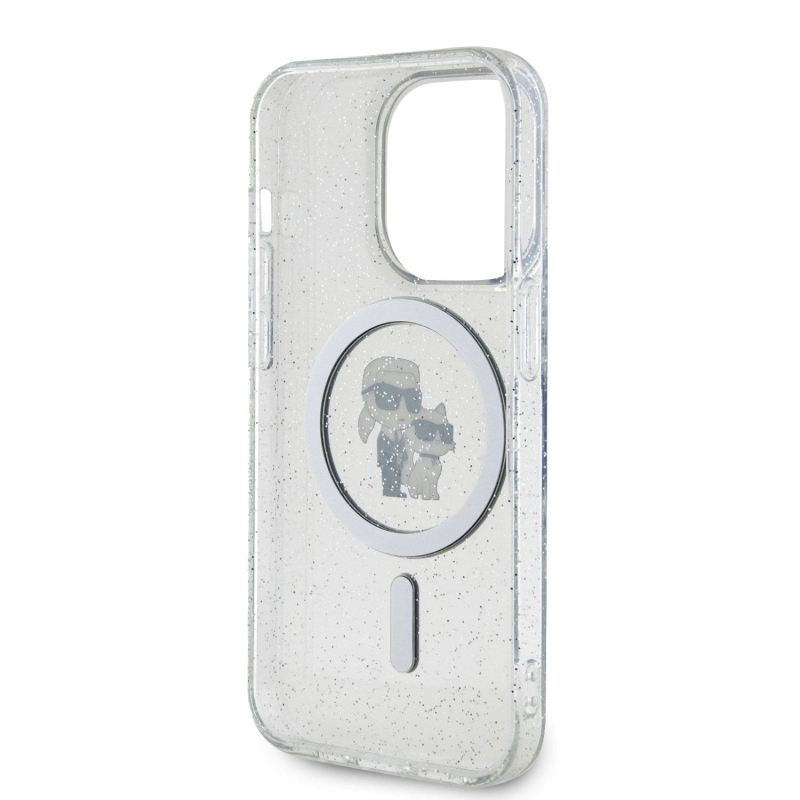 Karl Lagerfeld IML Glitter Karl és Choupette MagSafe MagSafe hátlap iPhone 15 Pro-hoz Átlátszó
