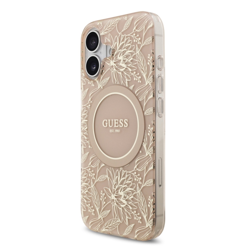 Guess IML virágok Allover Strap MagSafe hátlapi borító iPhone 17 rózsaszínhez