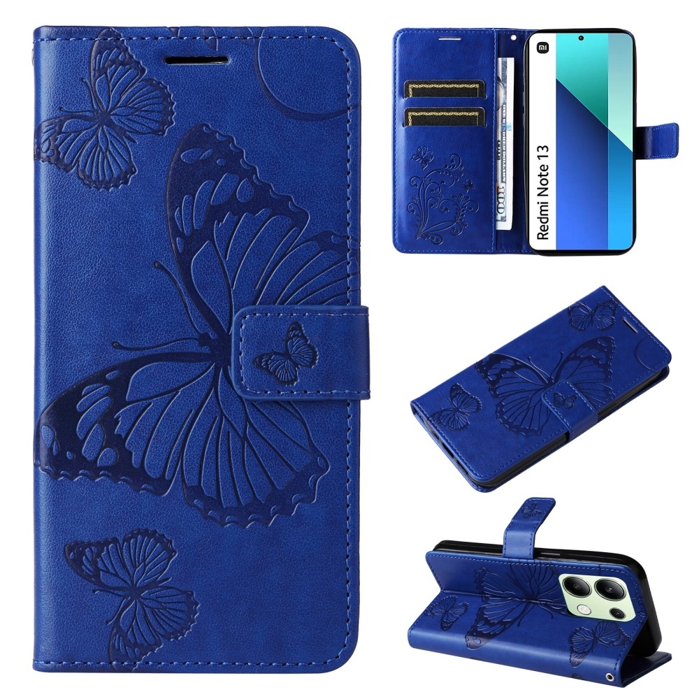 Nagy pillangó könyv tok Xiaomi Redmi Note 13-hoz - kék