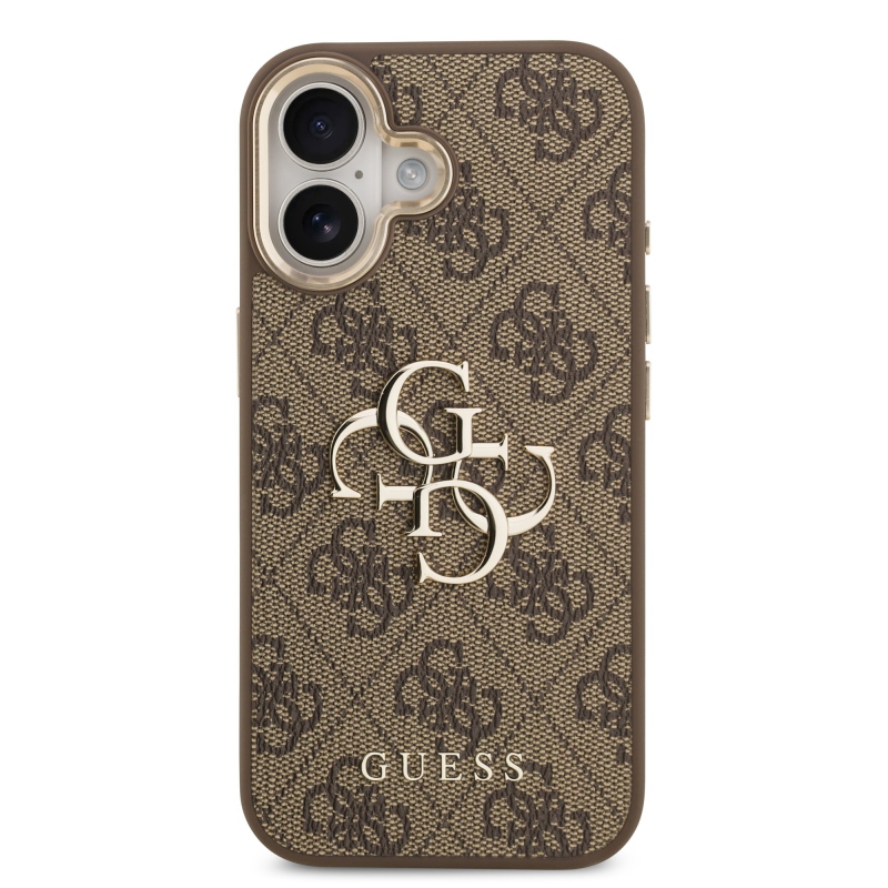 Guess PU bőr 4G fém logó arany keret hátlapi borító iPhone 17 barna barna