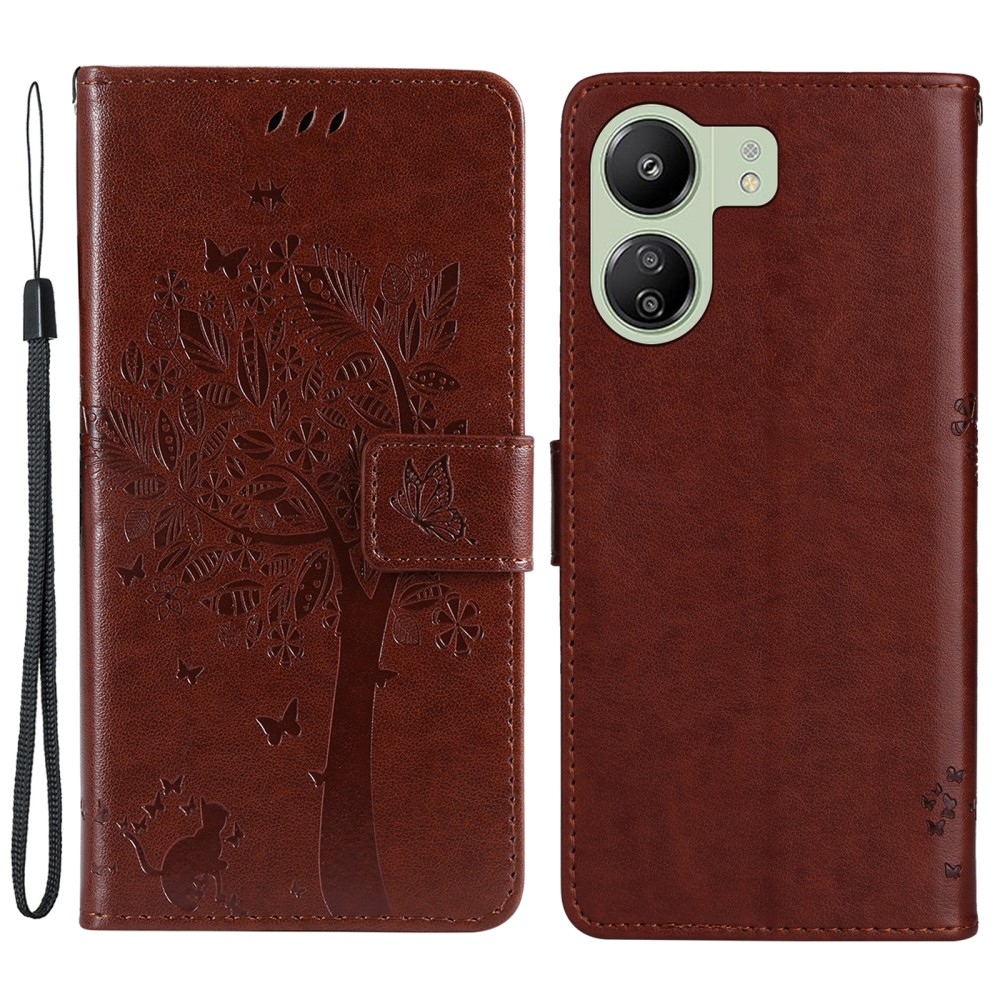 Fák könyvtáska Xiaomi Poco C65/Redmi 13C - barna színben