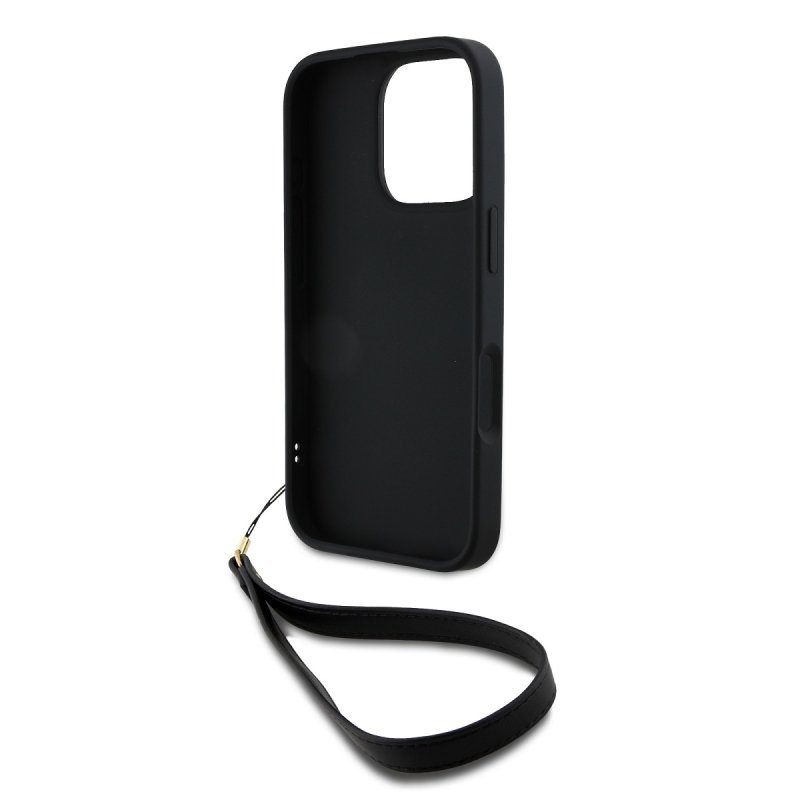 DKNY PU bőr Stack Logo csuklópánt hátlapi borító iPhone 16 Pro Fekete