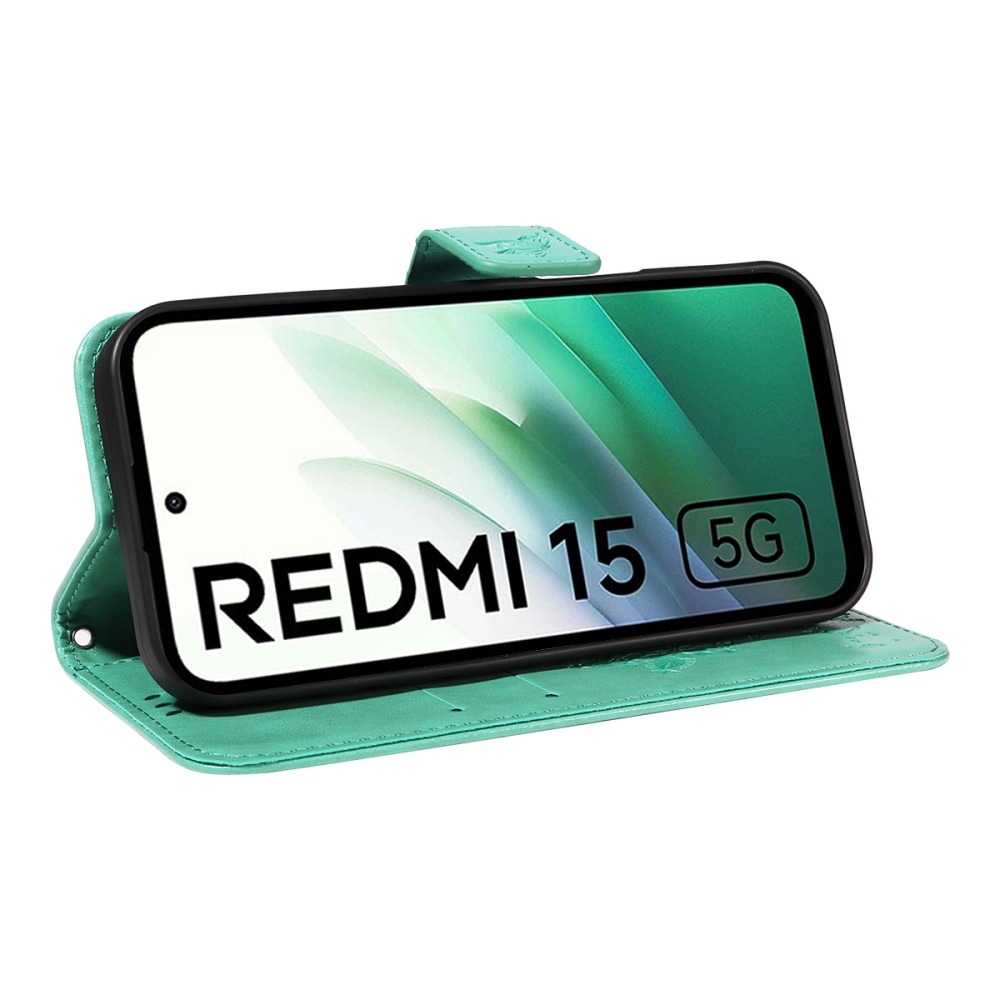 Virágos könyves tok Xiaomi Redmi 15 4G (171mm) - teáskék színben