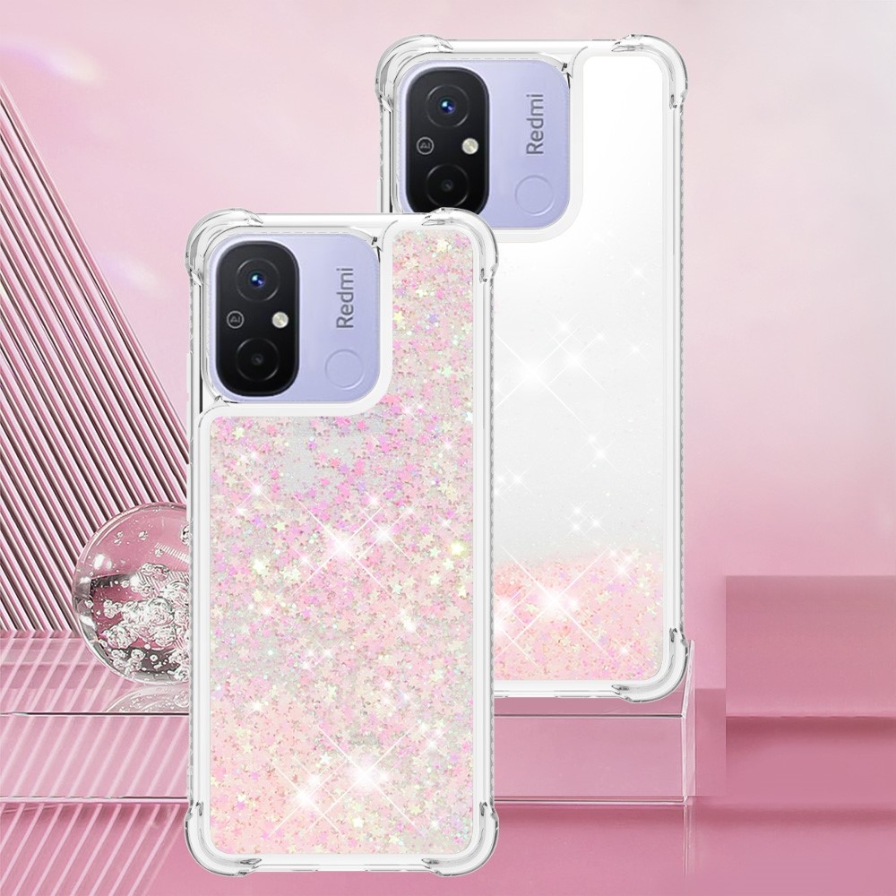 Glitter homokóra zselés tok Xiaomi Redmi 12C - rózsaszín/csillagok