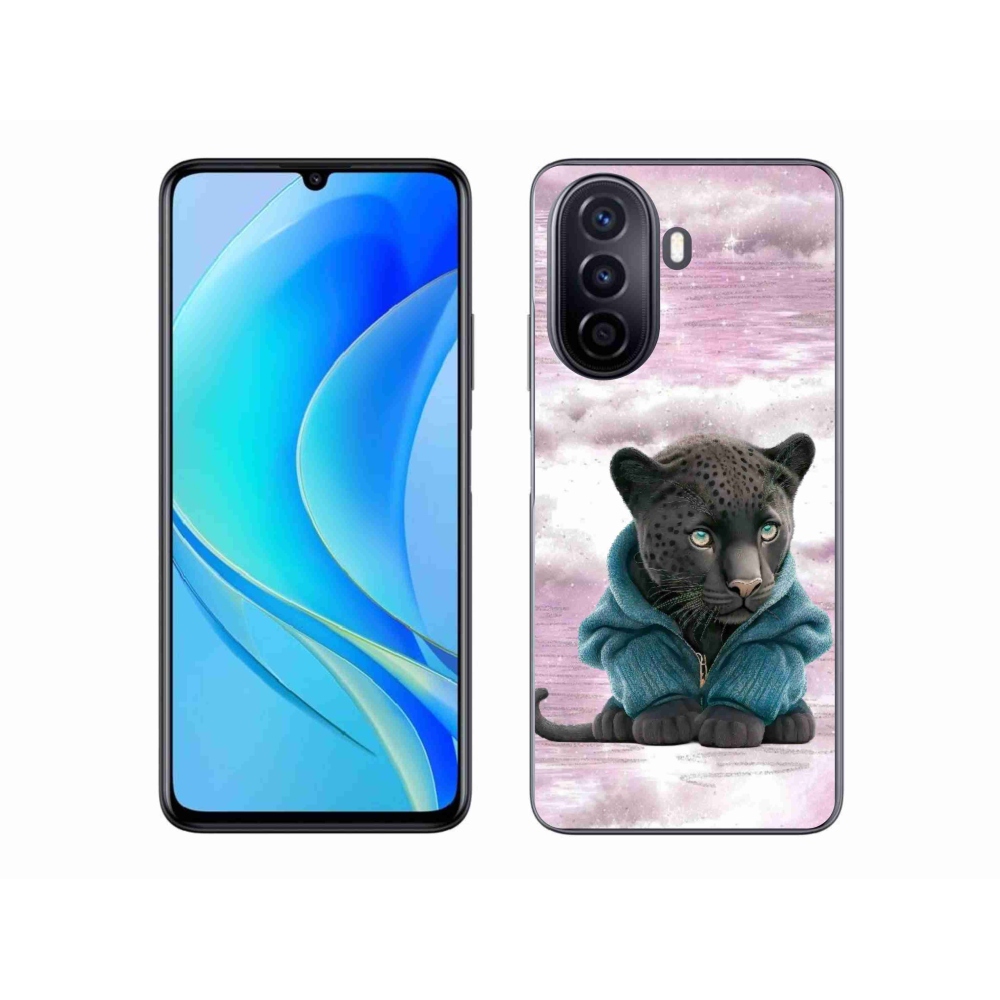 Gél borítás mmCase a Huawei Nova Y70 készülékhez - fekete párduc pulóverben