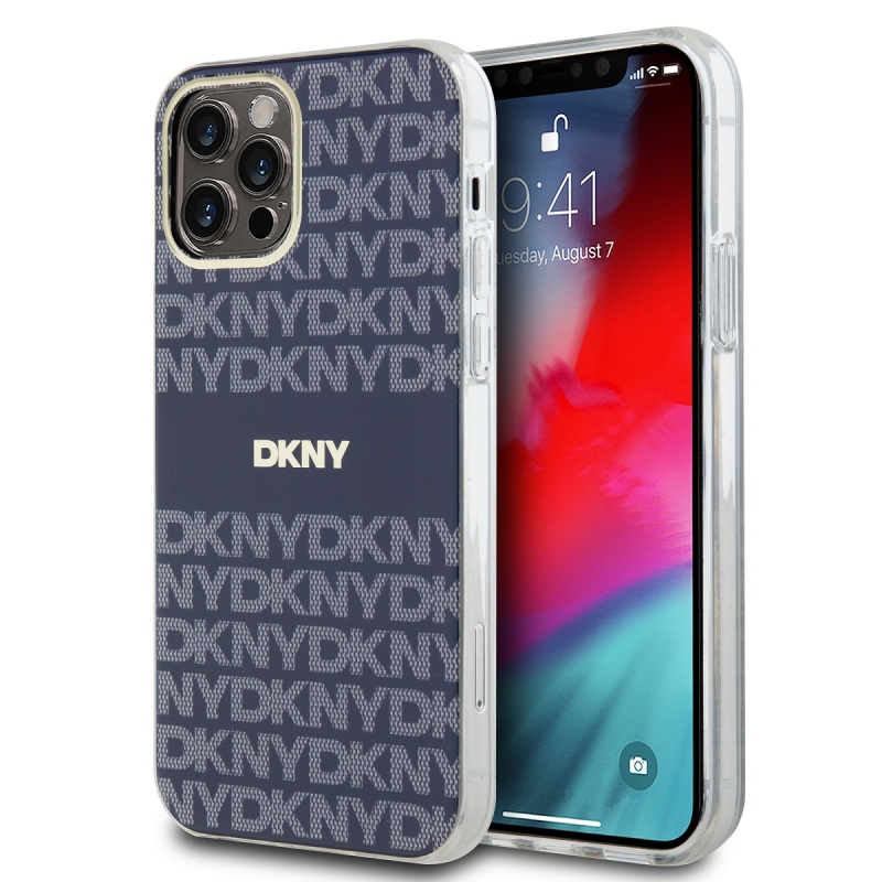 DKNY PC/TPU ismétlődő mintás tonális csíkos Magsafe hátlap iPhone 12/12 Pro kékhez