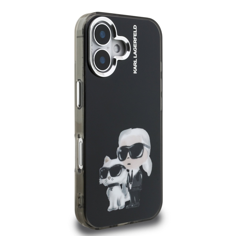 Karl Lagerfeld IML Aquarelle Karl és Choupette hátlapi borító iPhone 16-hoz Fekete