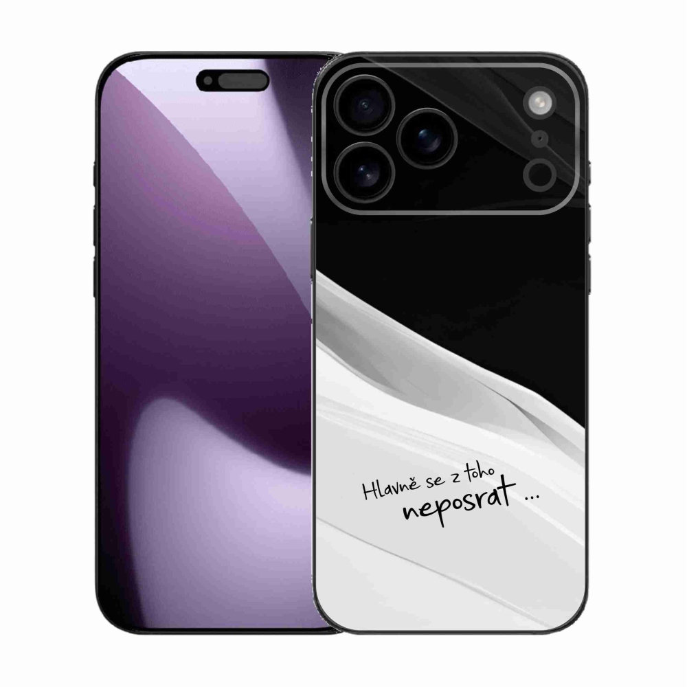 Gél borítás mmCase iPhone 17 Pro Max készülékhez - vicces szöveg 13 fehér és fekete háttérrel