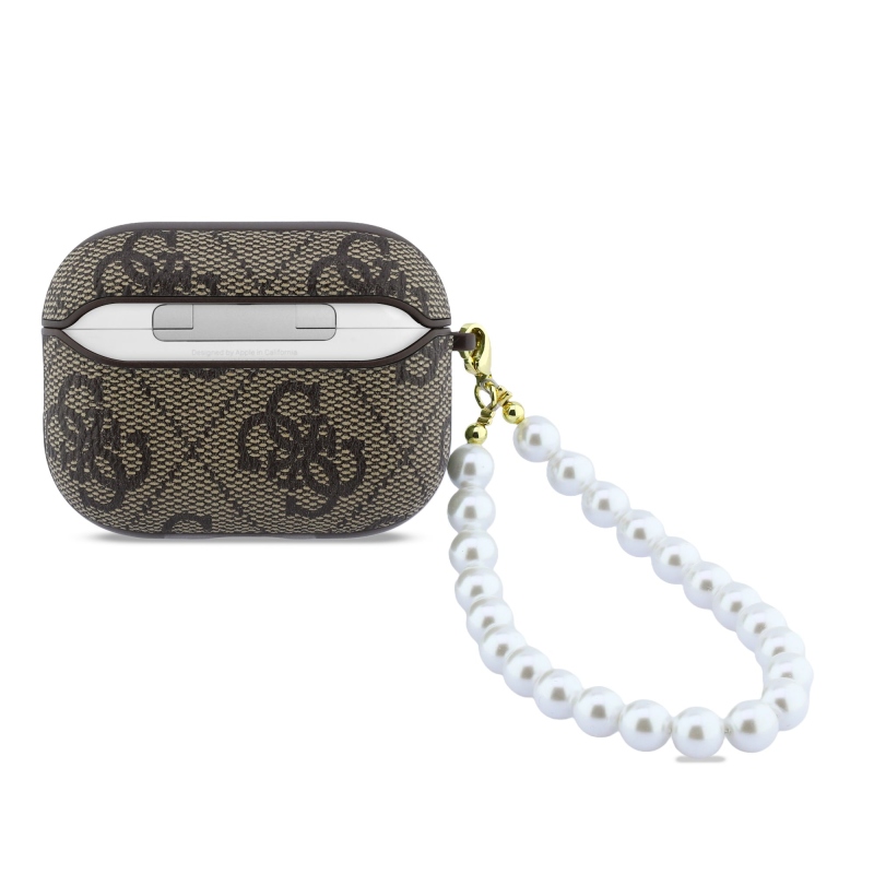 Guess PU 4G Classic Logo Pearl szíjas tok AirPods Pro 3-hoz, barna
