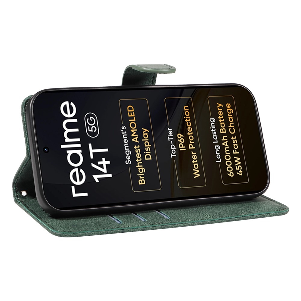 Ívelt könyvtáska a Realme 14 5G/14T 5G készülékhez - zöld
