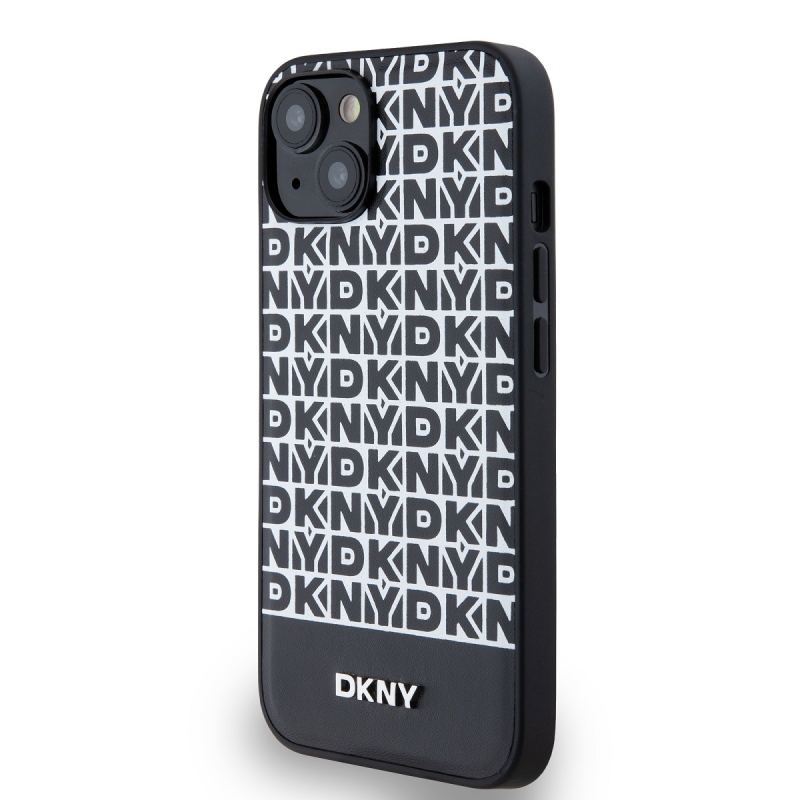 DKNY PU bőr ismétlődő mintás alsó csíkos MagSafe hátlap iPhone 14 Fekete