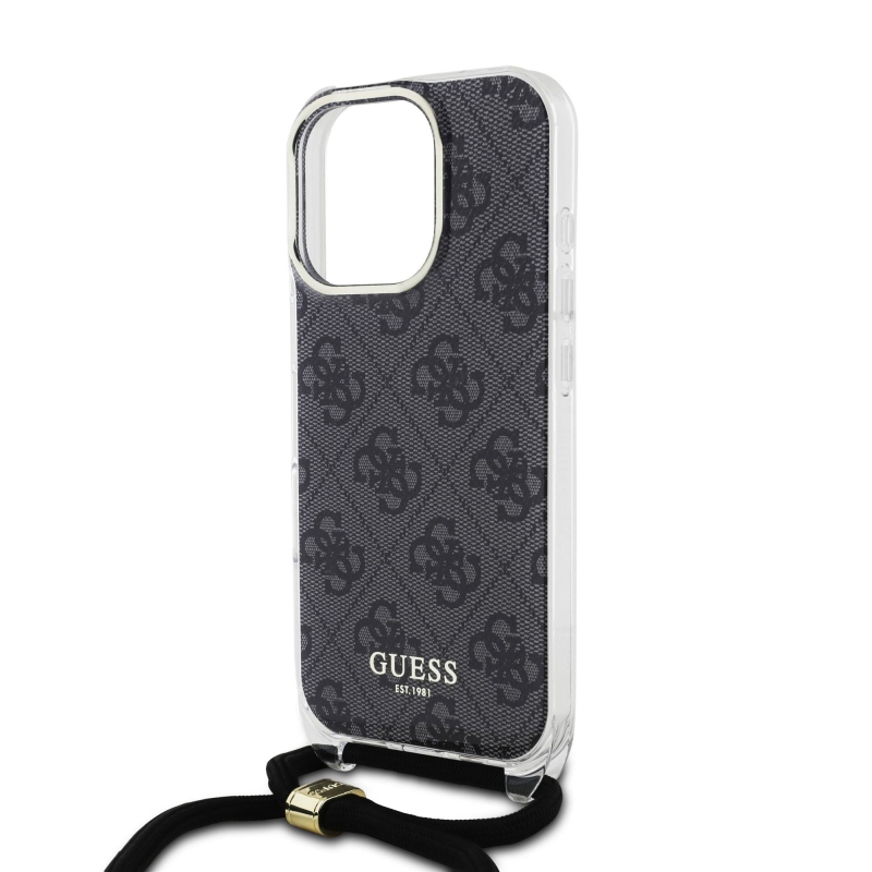 Guess IML 4G nyomtatott keresztpántos hátlapi borító iPhone 16 Pro Fekete