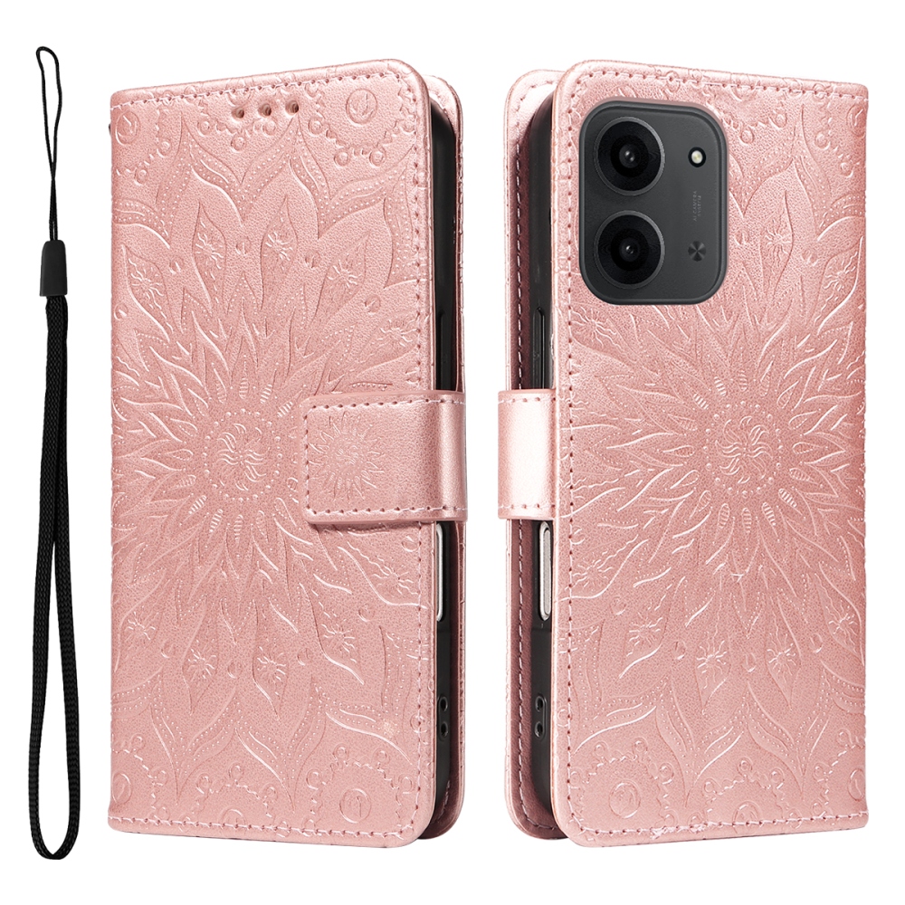 Napraforgó könyv tok Xiaomi Redmi 15C 4G/5G (173mm) - rózsa arany