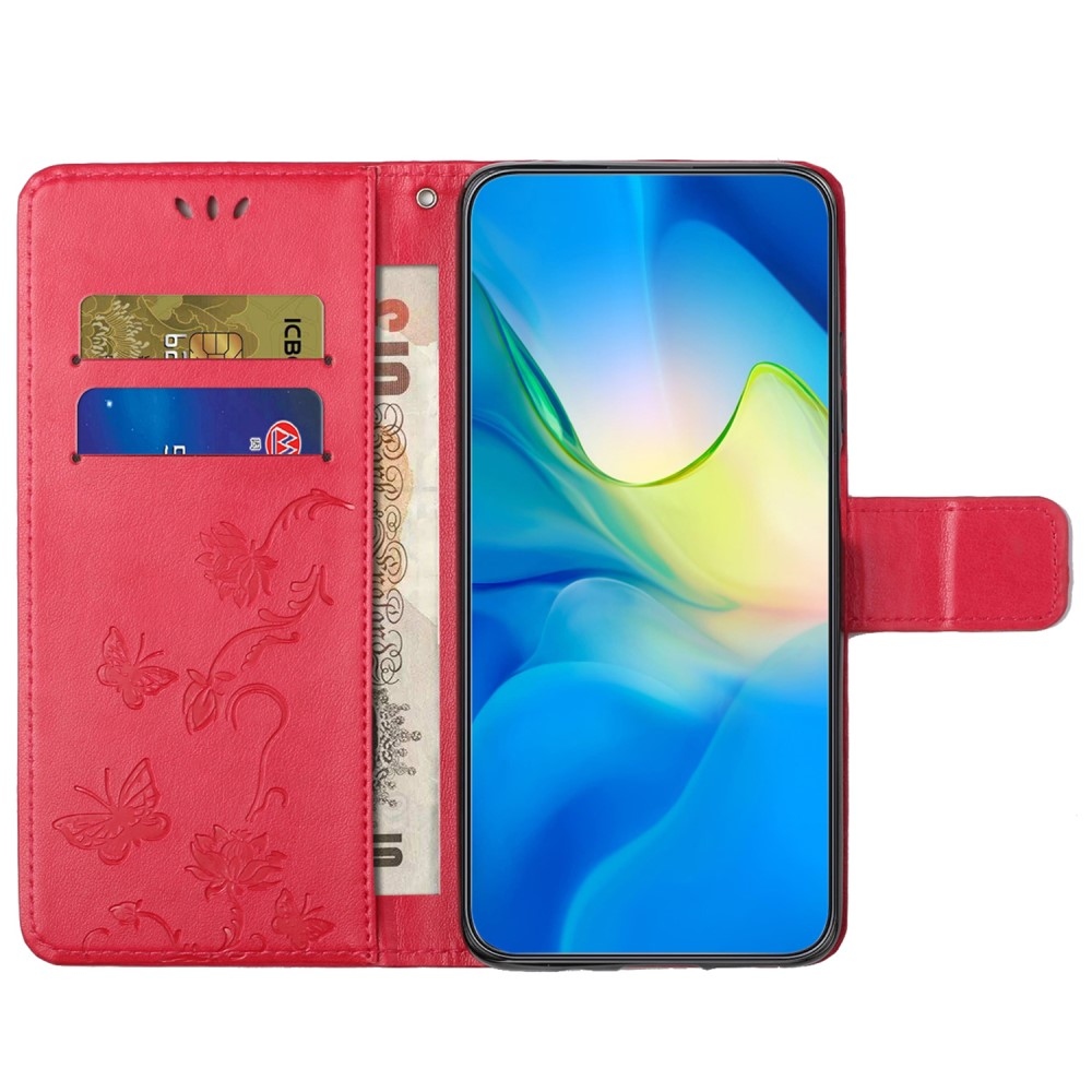 Virágos könyv tok a Xiaomi Redmi 12 4G/5G készülékhez - piros