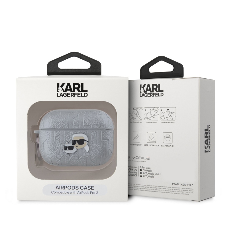 Karl Lagerfeld PU dombornyomott Karl és Choupette fejek tok az AirPods Pro 2 ezüsthöz