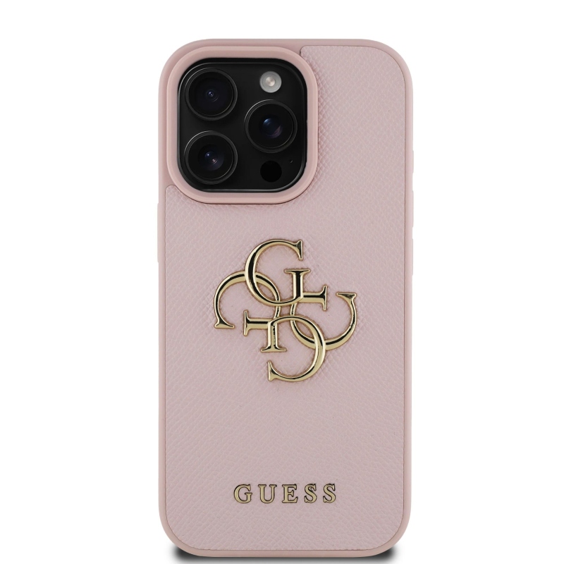 Guess PU szemcsés 4G fém logós hátlap iPhone 15 Pro rózsaszínhez