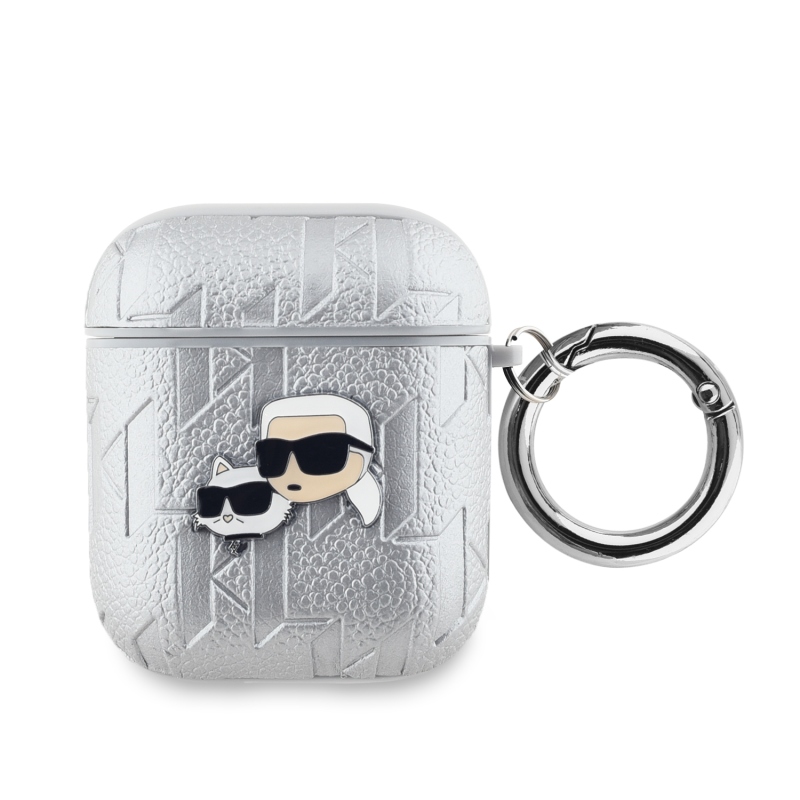 Karl Lagerfeld PU dombornyomott Karl és Choupette fejek tok az AirPods 1/2 ezüsthöz