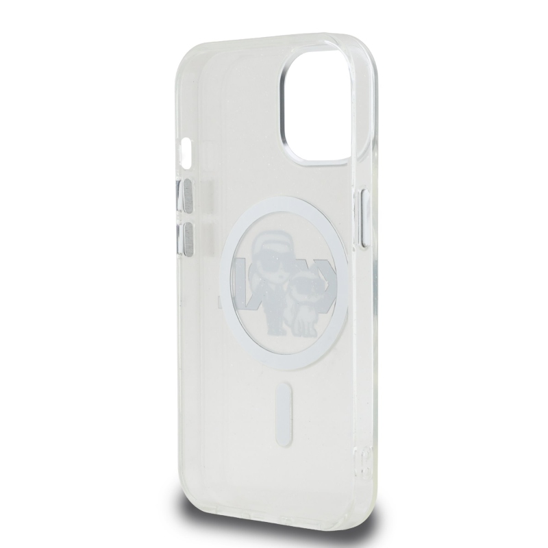Karl Lagerfeld IML Glitter Karl és Choupette Sketch MagSafe hátlap iPhone 15-hez Átlátszó