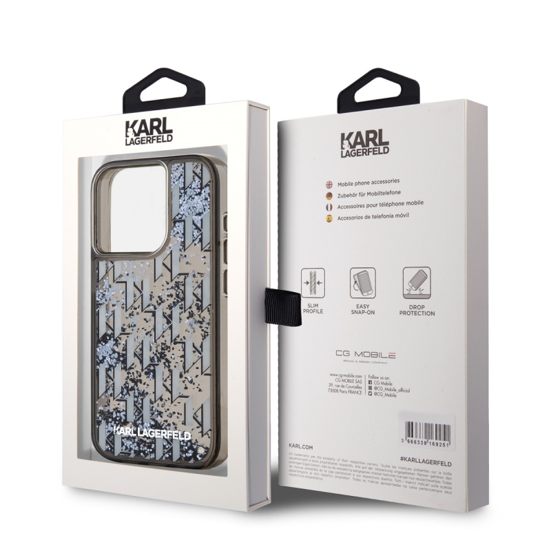 Karl Lagerfeld Liquid Glitter Monogram Monogram Gradient Back Cover az iPhone 15 Pro Max készülékhez Fekete