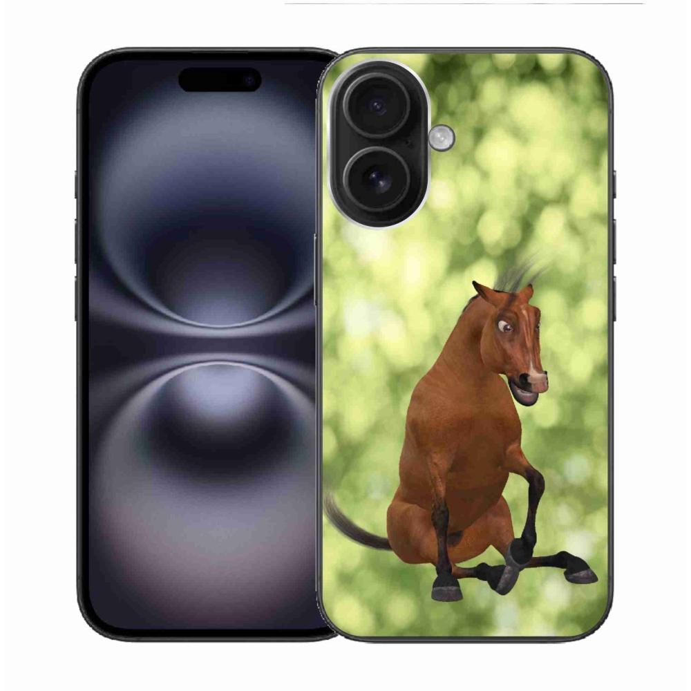 Zselés borítás mmCase iPhone 16 készülékhez - barna rajzfilm ló 1
