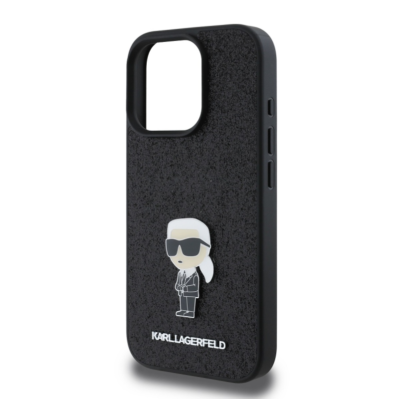 Karl Lagerfeld Fixed Glitter Metal Ikonik hátlap iPhone 16 Pro Fekete
