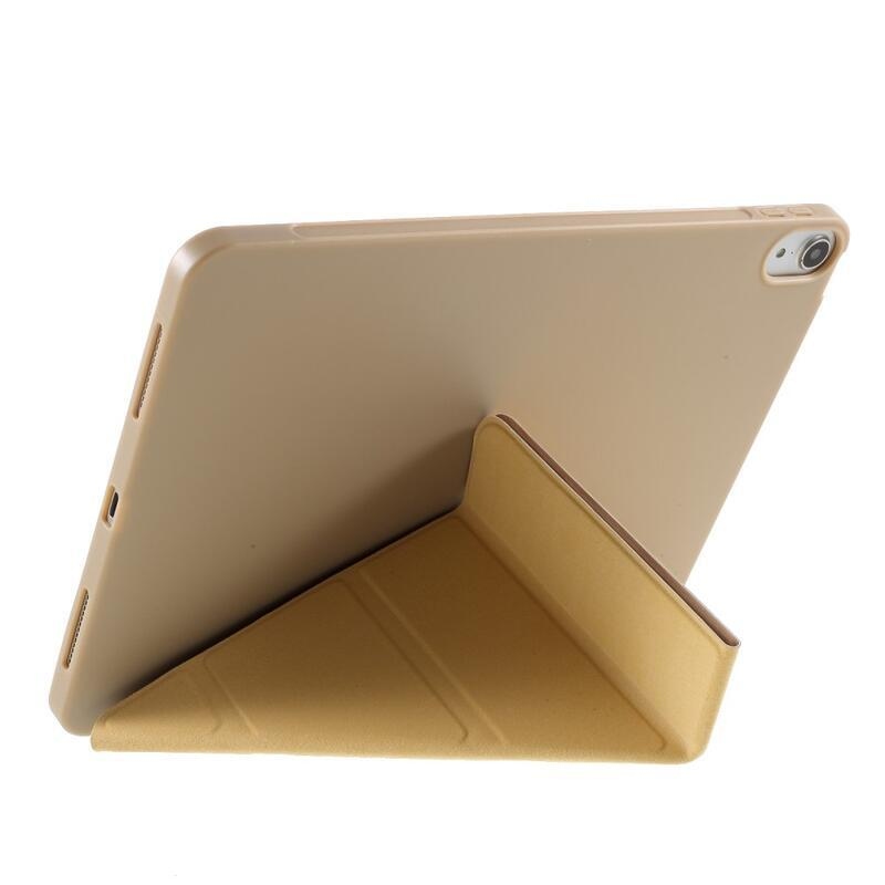 Origami összecsukható PU bőr pénztárca tok iPad Air (2020)/Air (2022) tablethez - világosbarna színben