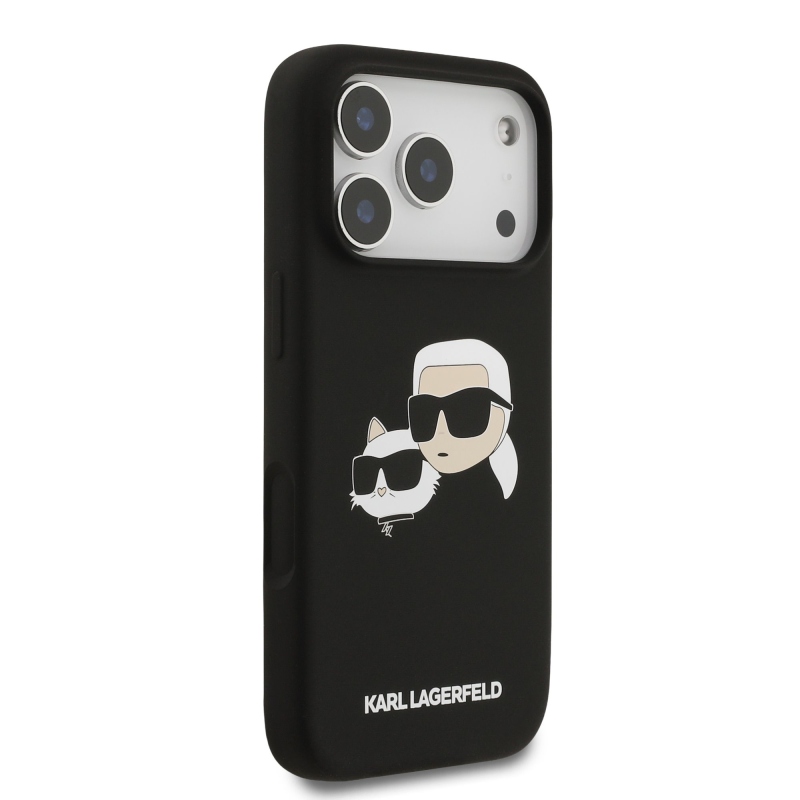 Karl Lagerfeld folyékony szilikon dupla fejű MagSafe hátlap iPhone 17 Pro fekete színűre