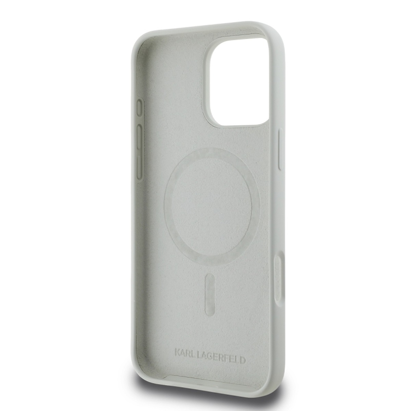 Karl Lagerfeld Liquid Silicone K&CH Heads MagSafe hátlapi borító iPhone 16 Pro bézs színű készülékhez