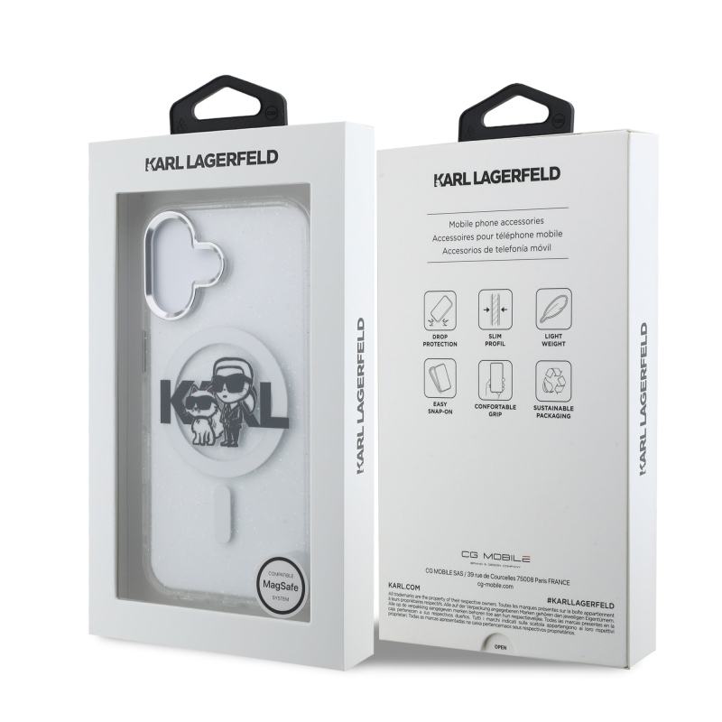 Karl Lagerfeld IML Glitter Karl és Choupette Sketch MagSafe hátlap iPhone 16-hoz Átlátszó