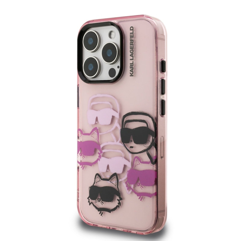 Karl Lagerfeld IML Multi K&CH Heads hátlapi borító iPhone 16 Pro Max készülékhez rózsaszínű