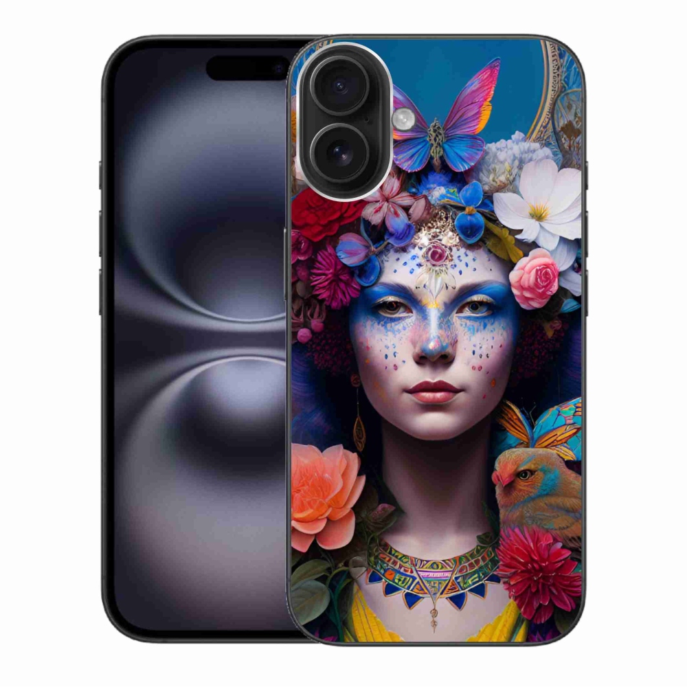 Zselés borítás mmCase iPhone 16 Plus készülékhez - nő virágokkal