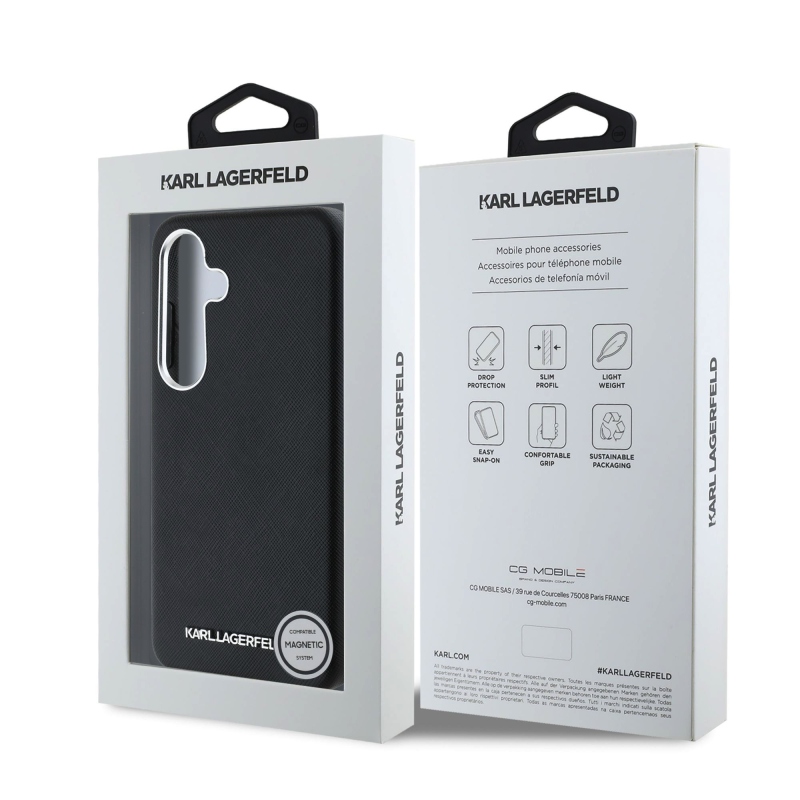 Karl Lagerfeld PU Saffiano fém logó és keret hátlap Samsung Galaxy S25 fekete