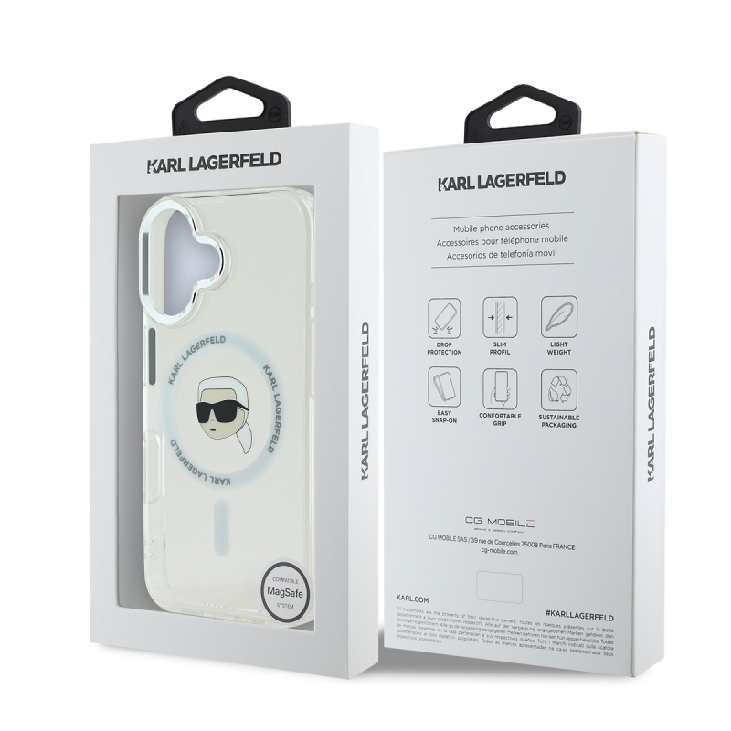 Karl Lagerfeld IML Karl Head fémkeret MagSafe hátlapi borító iPhone 16-hoz Átlátszó