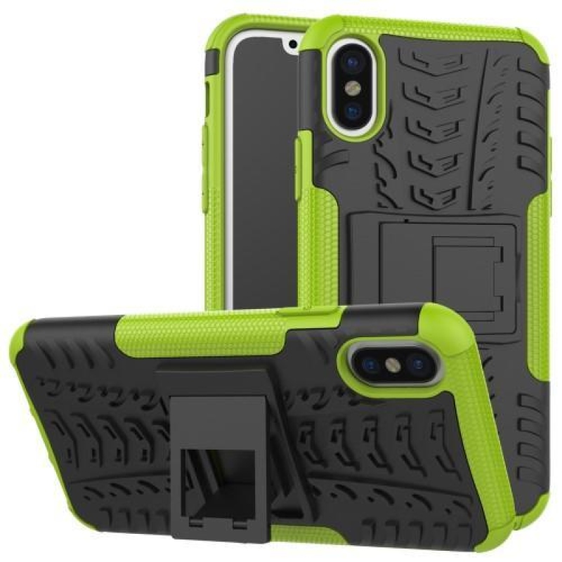 Kültéri tartós tok állvánnyal iPhone X készülékhez - zöld