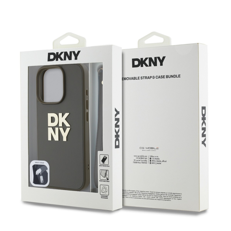 DKNY PU bőr Stack Logo csuklópánt hátlapi borító iPhone 16 Pro Max-hoz Zöld