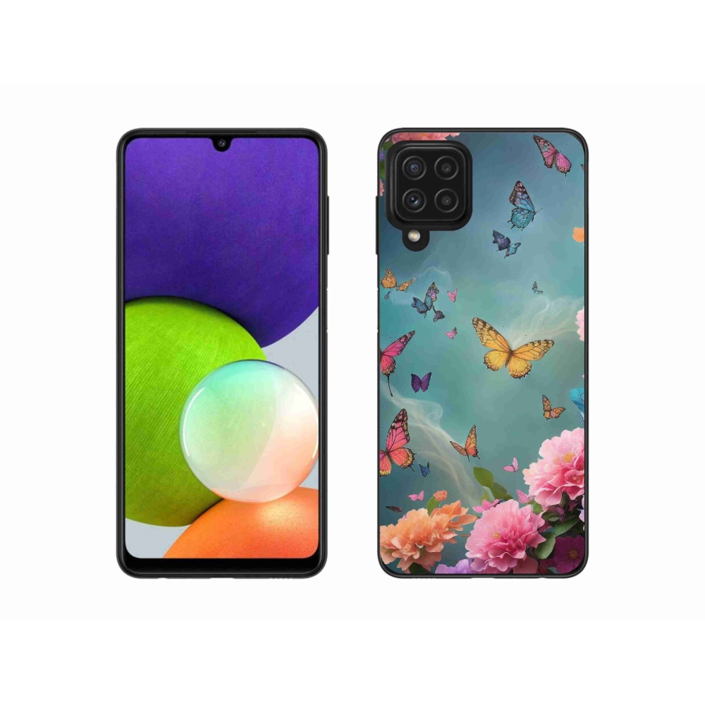 Gél borítás mmCase Samsung Galaxy A22 4G - színes virágok és pillangók