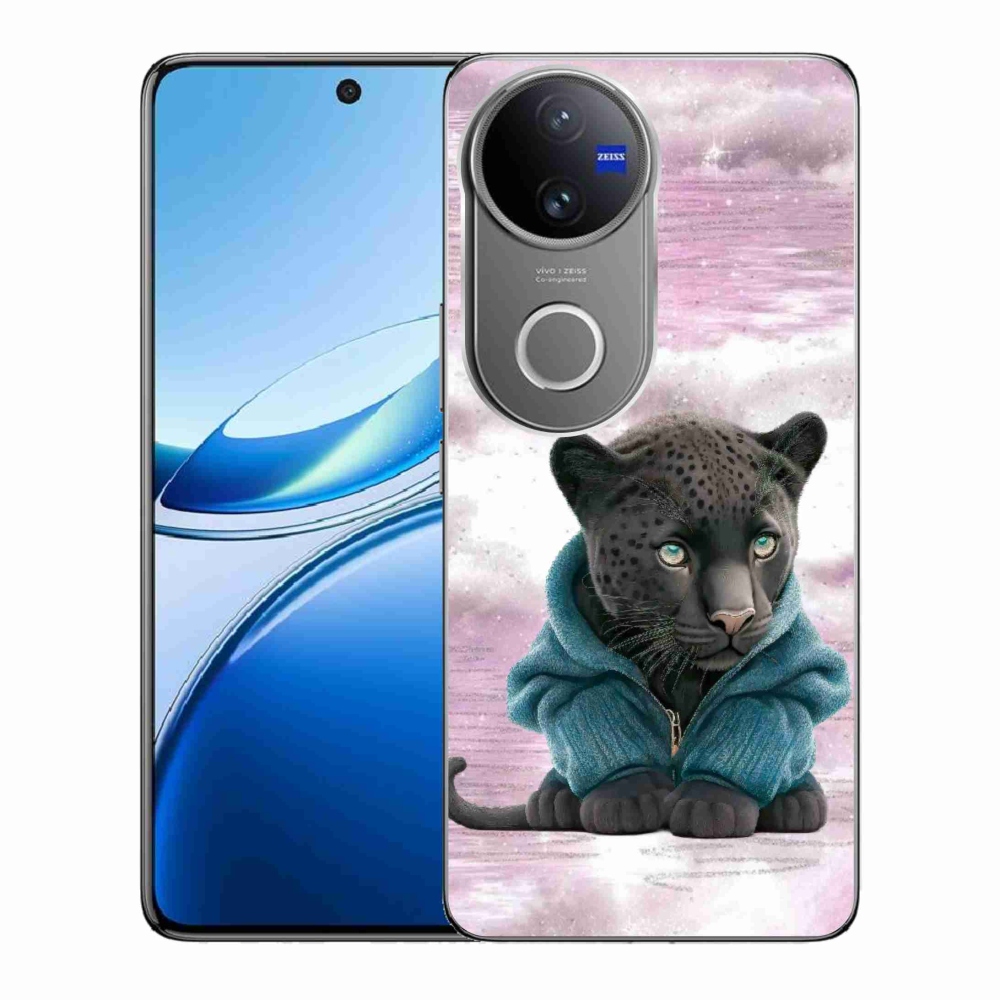 Gél borítás mmCase a Vivo V50 5G készülékhez - fekete párduc pulóverben