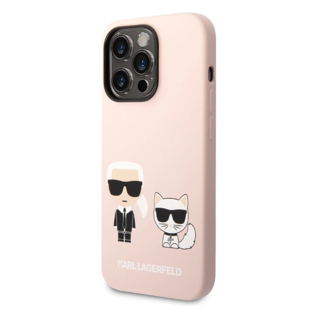Karl Lagerfeld MagSafe Cover folyékony szilikon Karl és Choupette iPhone 14 Pro rózsaszínű
