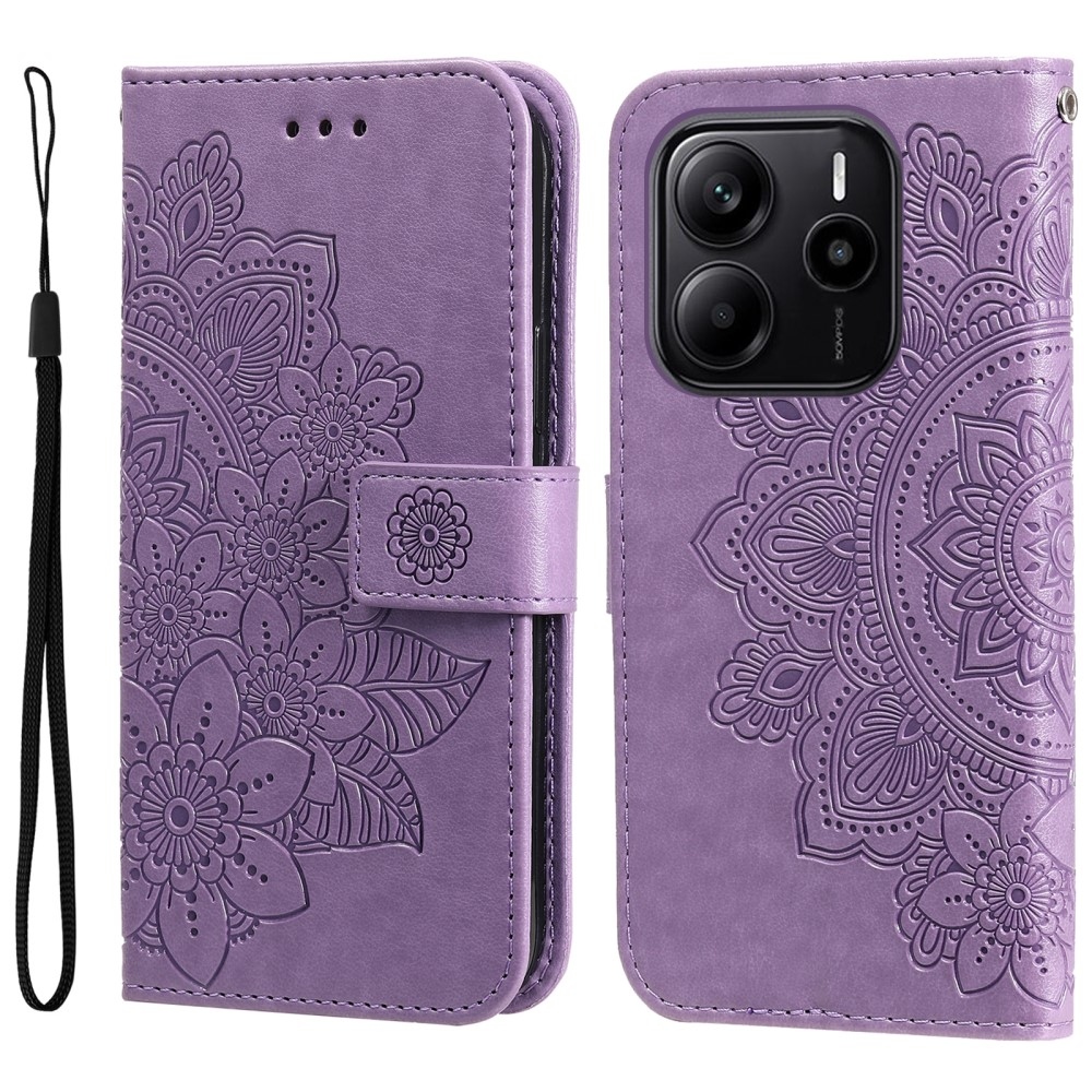 Virágos könyv tok Xiaomi Redmi Note 14-hez - lila