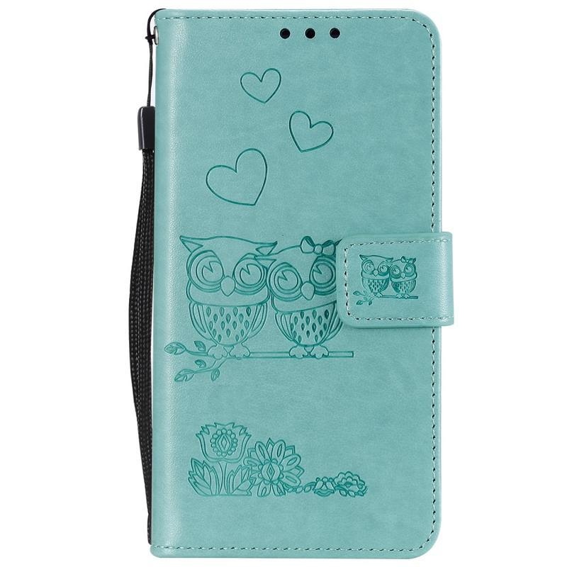 Baglyok PU bőr pénztárca tok Huawei P40 - cián színű