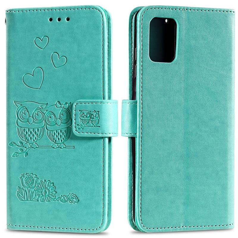 Baglyok PU bőr pénztárca tok Huawei P40 - cián színű