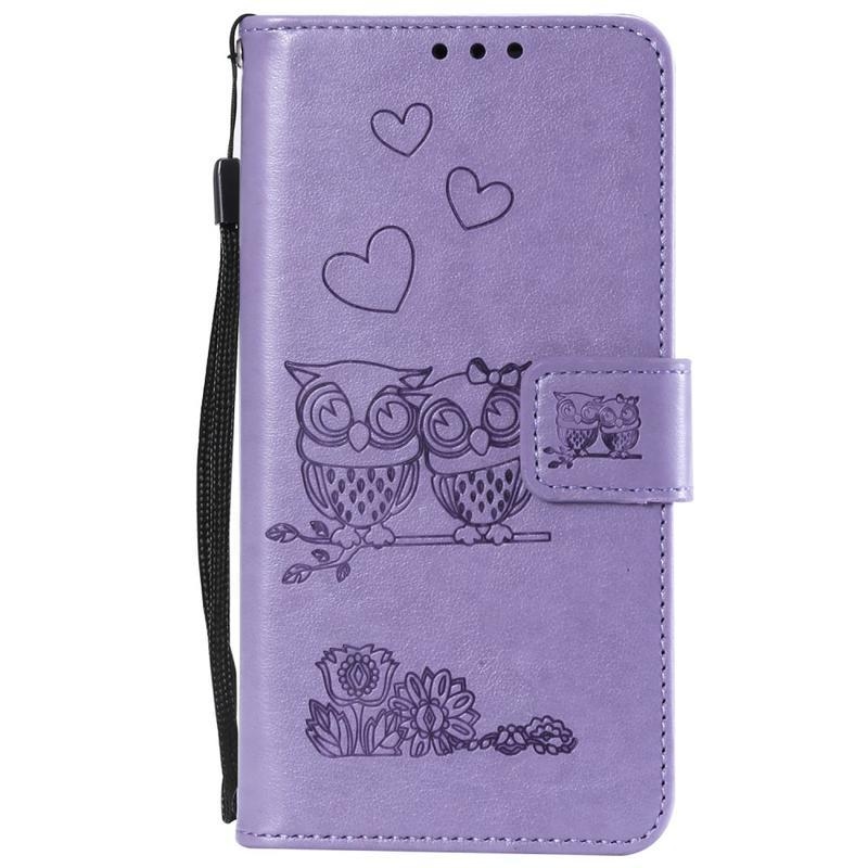 Baglyok PU bőr pénztárca tok Huawei P40-hez - lila