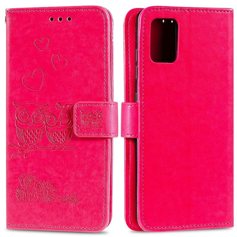 Baglyok PU bőr pénztárca tok Huawei P40 - rózsaszínű