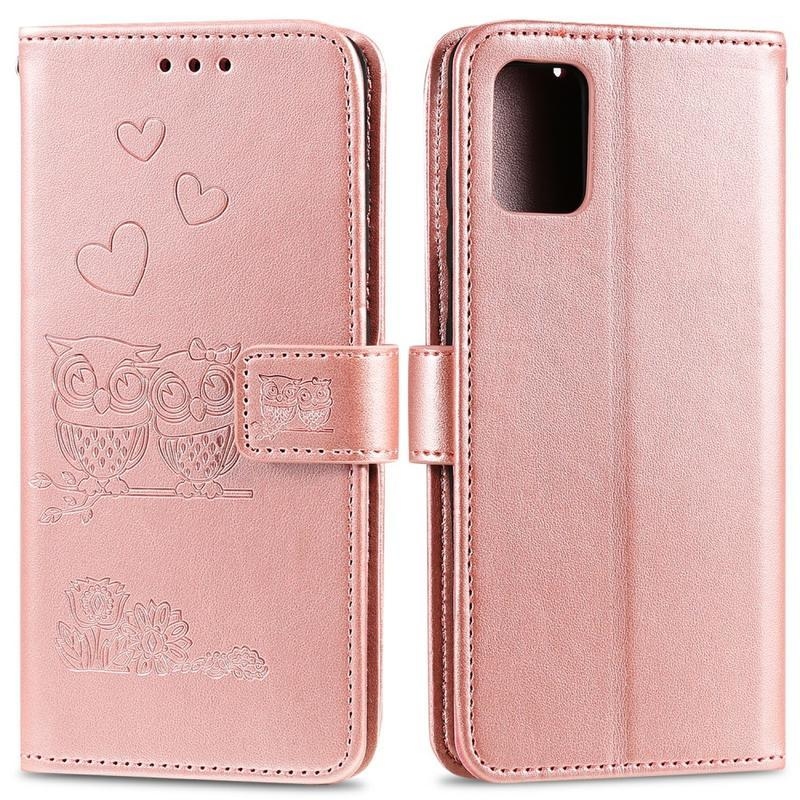 Baglyok PU bőr pénztárca tok Huawei P40-hez - rózsa arany