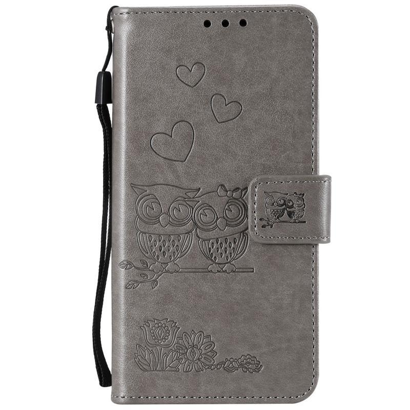 Baglyok PU bőr pénztárca tok Huawei P40 - szürke