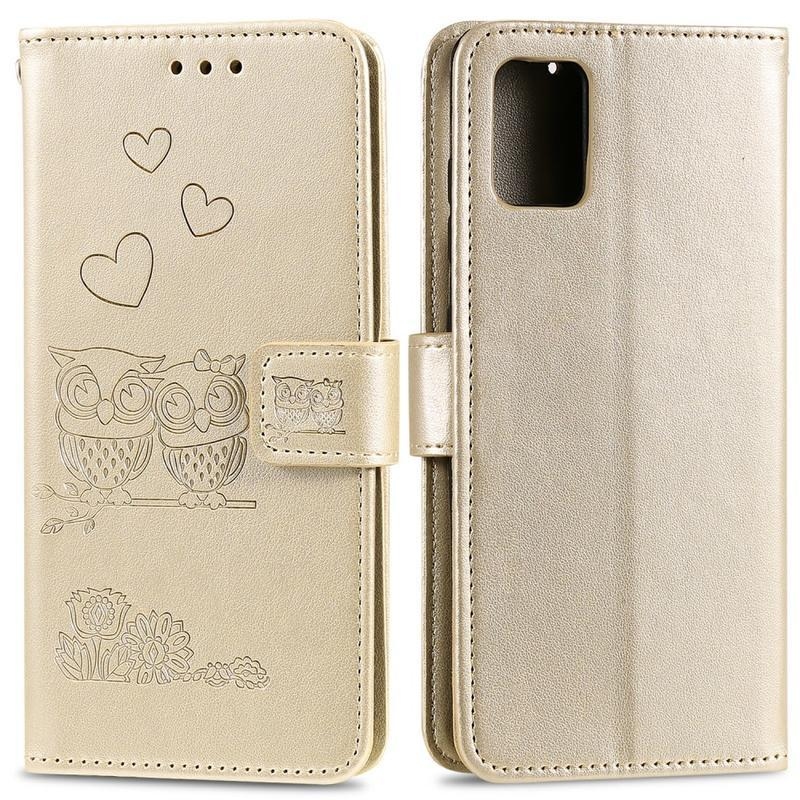 Baglyok PU bőr pénztárca tok Huawei P40-hez - arany színben